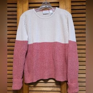 Liz Claiborne Color Block Pink & Cream Cotton Sweater Women's Size L